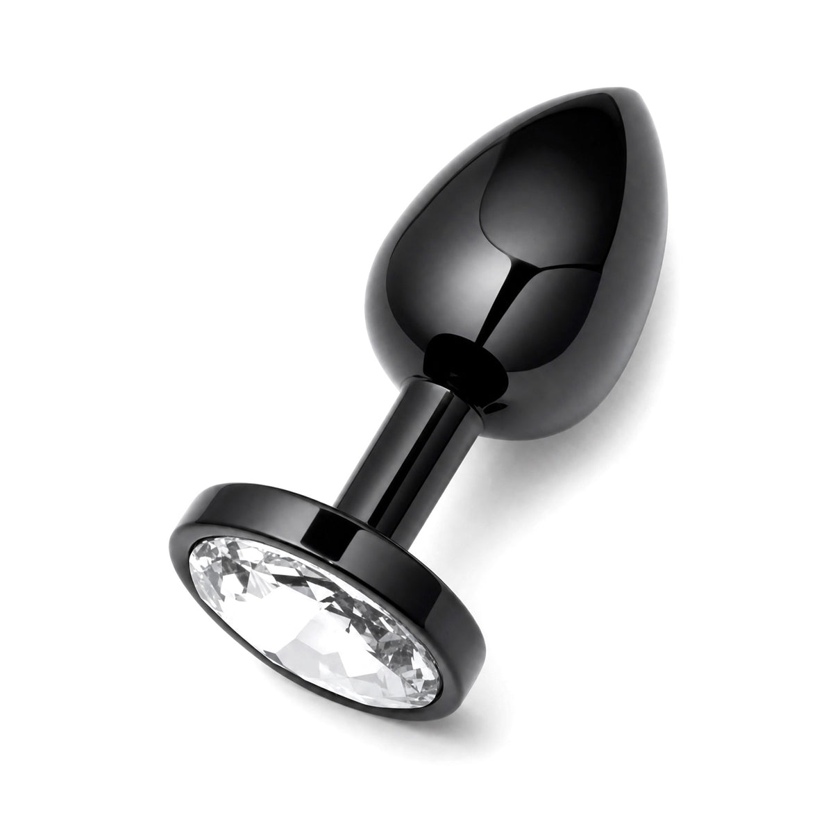 Perfectra – Stainless Steel Smooth Jeweled Butt Plug with Black Plasma Coating
