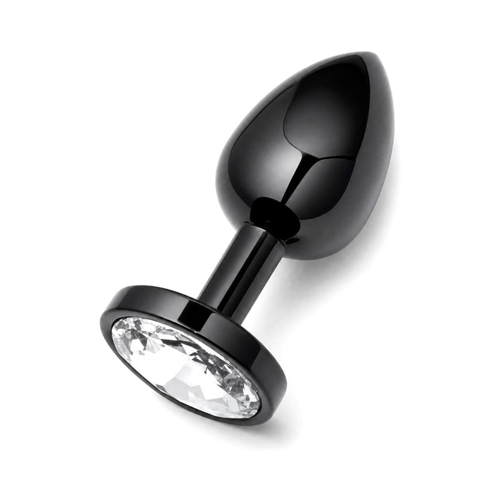 Perfectra – Stainless Steel Smooth Jeweled Butt Plug with Black Plasma Coating