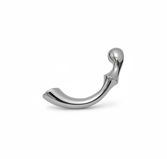 Perfectra Distribution Arcus Hollow Steel Dildo, curved, polished stainless steel, lightweight, ergonomic design.