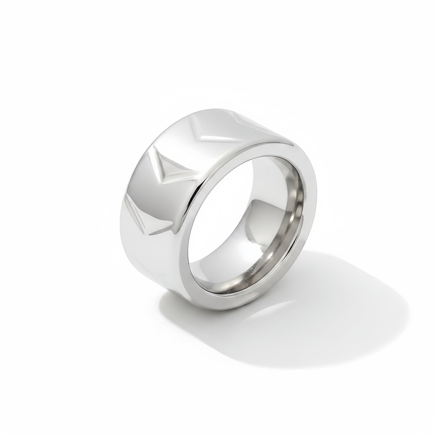 Perfectra Distribution engraved stainless steel wide band cock ring with polished finish.
