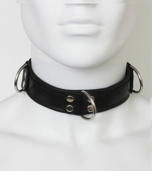 Deluxe Leather Bondage Collar – Black | Premium Padded Restraint