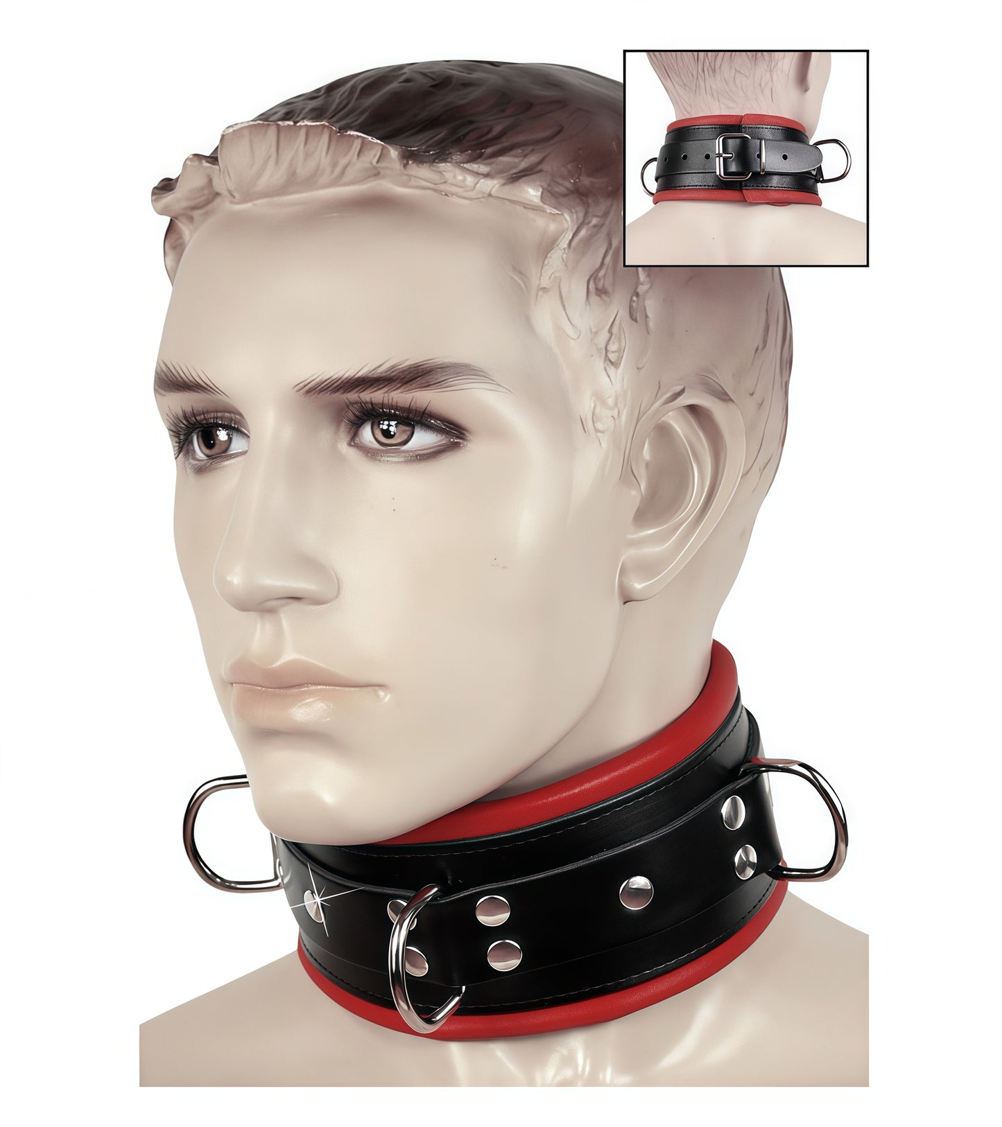 Premium Padded Leather Neck Collar – Red | High-Quality Bondage Restraint