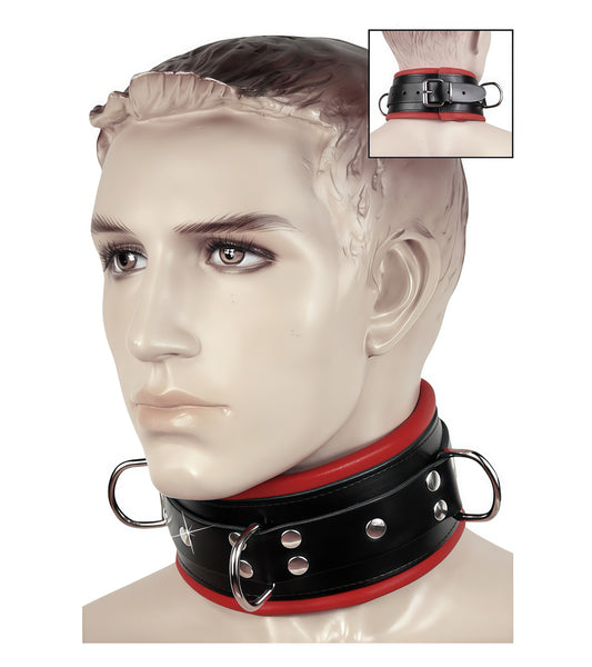 Premium Padded Leather Neck Collar – Red | High-Quality Bondage Restraint