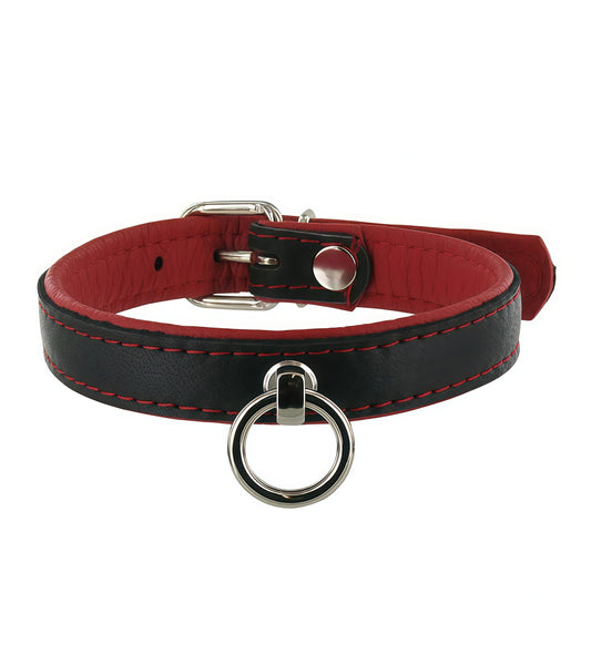 Slim Line Leather Neck Collar – Red | Sleek & Comfortable Bondage Restraint