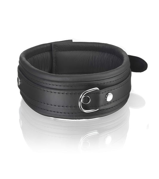 Premium Padded Leather Neck Collar – Pure Black | High-Quality Bondage Restraint
