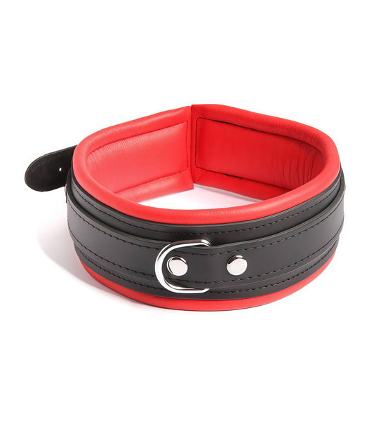 Premium Padded Leather Neck Collar – Red | High-Quality Bondage Restraint