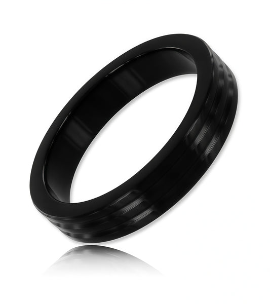 Black Ribbed Stainless Steel Penis Ring – Ultimate Stamina & Style