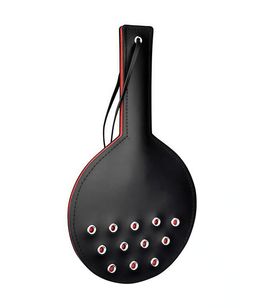 Studded Round Leather Paddle – Red & Black