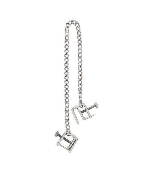 Heavy Duty Nipple Clamps with Chain – Brutal Pressure & Bondage in Stainless Steel