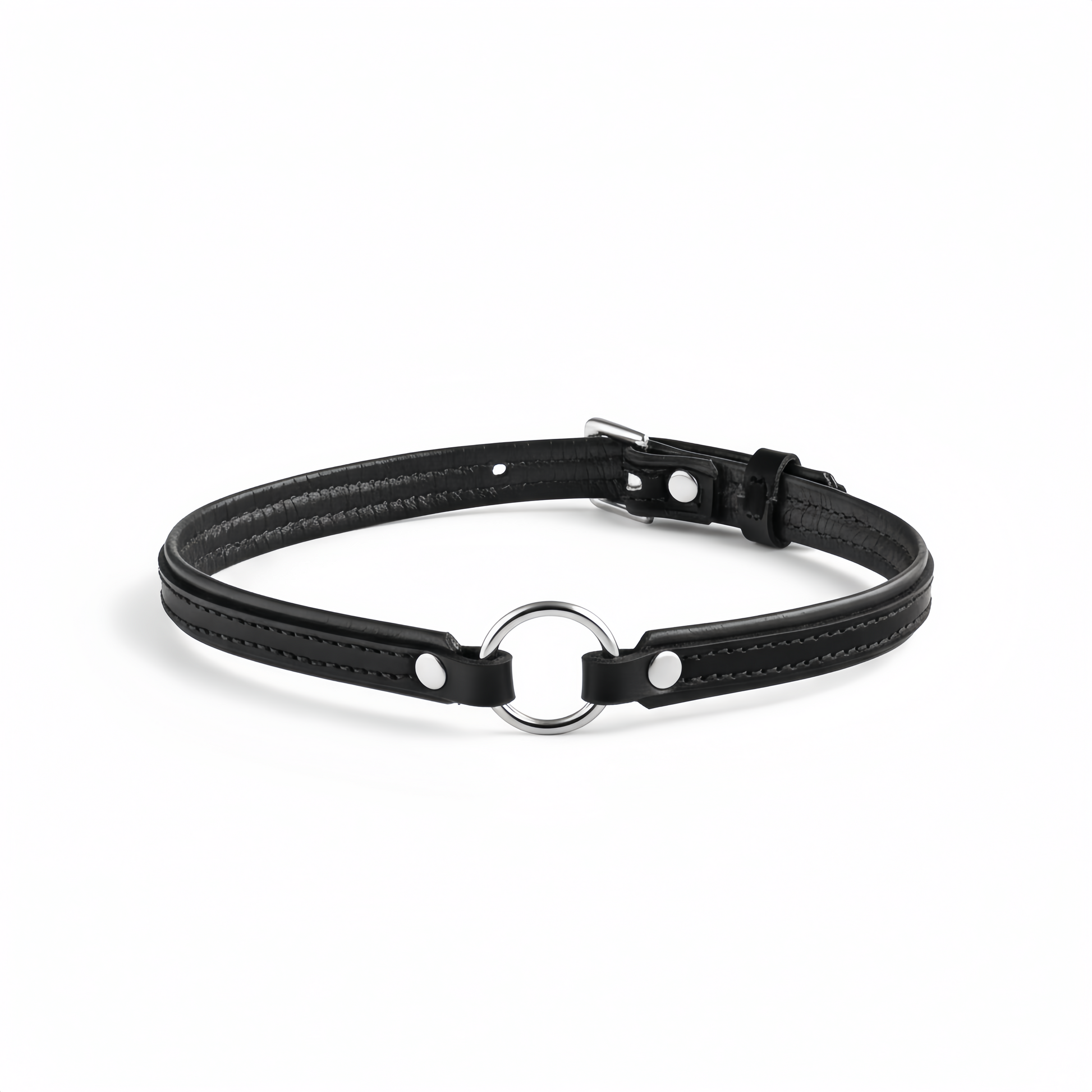 Leather Choker Collar with O-Ring – Adjustable Neck Collar with Metal Ring - Perfectra Distribution