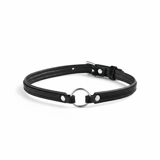 Leather Choker Collar with O-Ring – Adjustable Neck Collar with Metal Ring - Perfectra Distribution