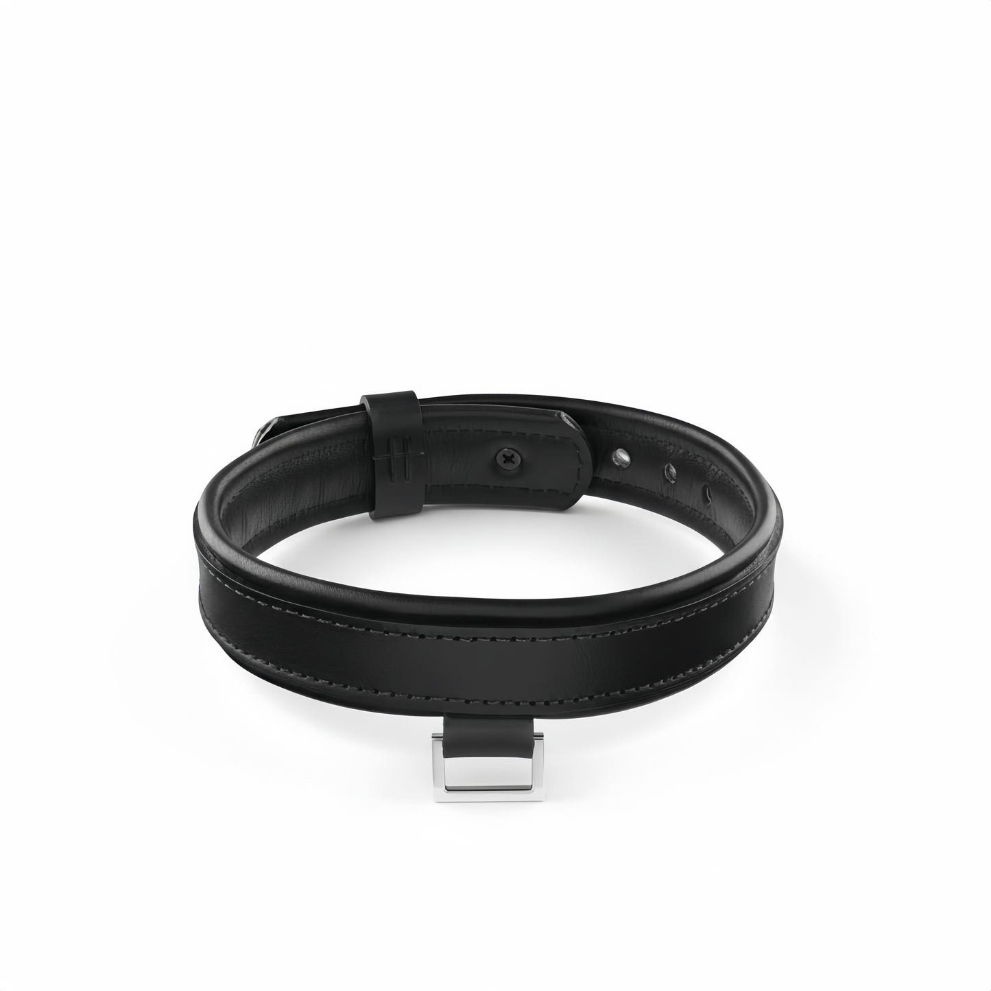Leather Collar with Horizontal Ring – Adjustable Leather Neck Collar with Center Bar Ring